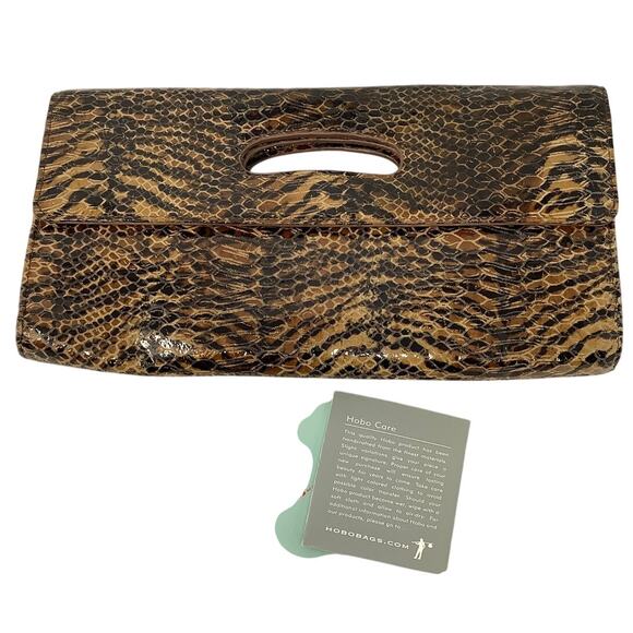 Hobo The Original Women's Tan Animal Print Clutch Purse Patent Leather H23-10 - Picture 1 of 7